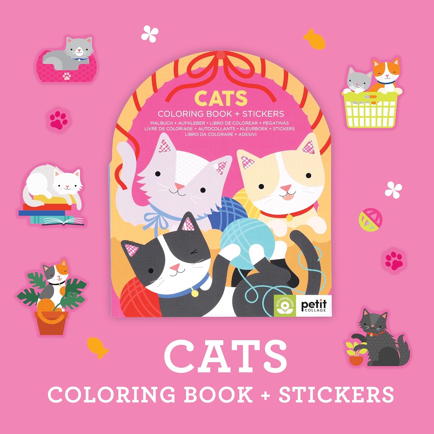 Petit Collage Cats Coloring Book with Stickers