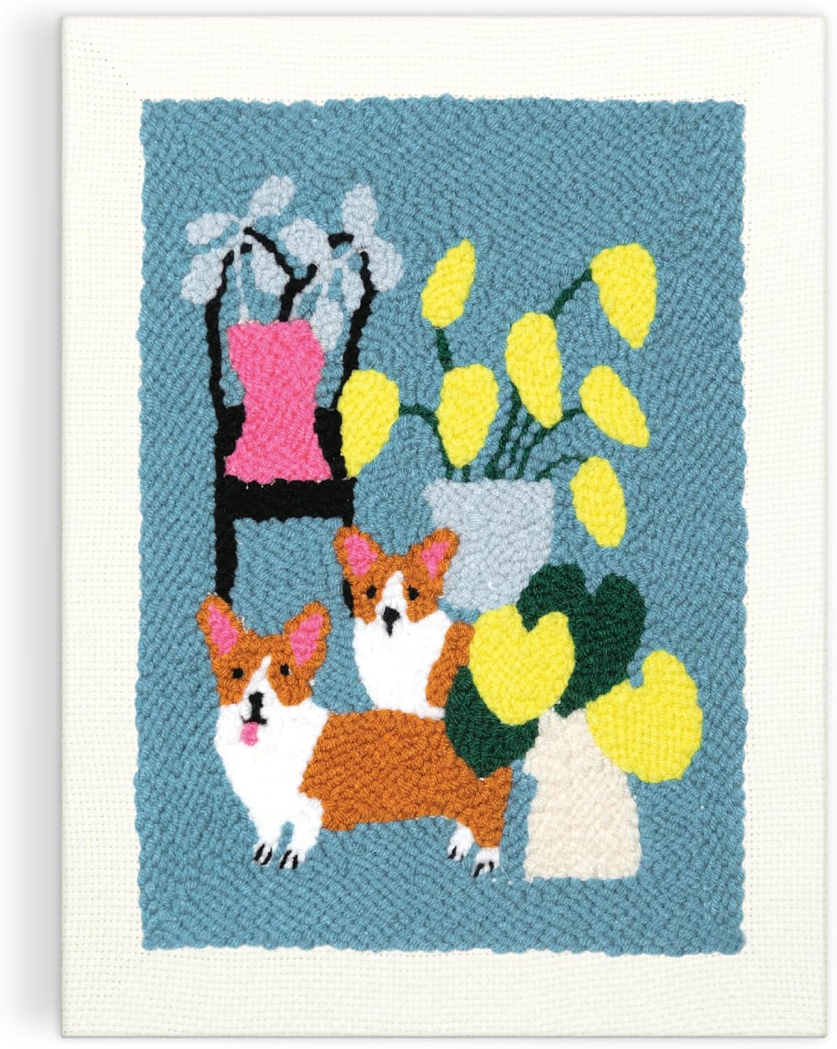 Corgi Friends – DIY Punch Needle Kit Includes 9 Yarns and Punch Needle To Make Beautiful Corgi Art