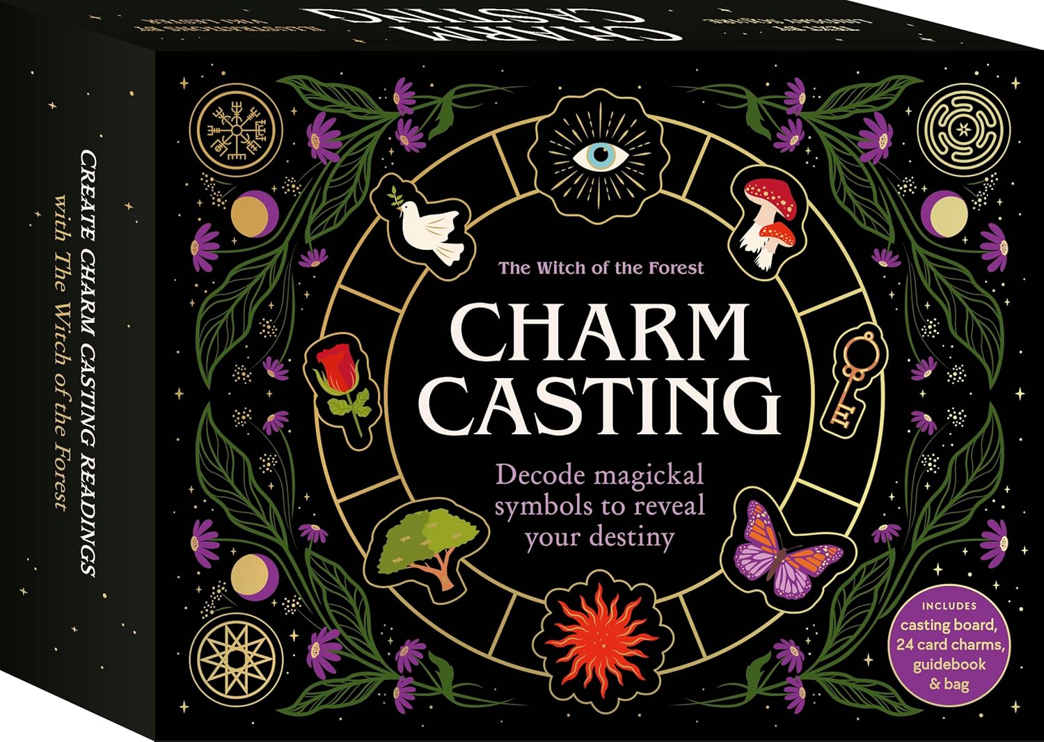 Charm Casting: Decode magickal symbols to reveal your destiny - Includes: casting board, 24 card charms, guidebook and bag