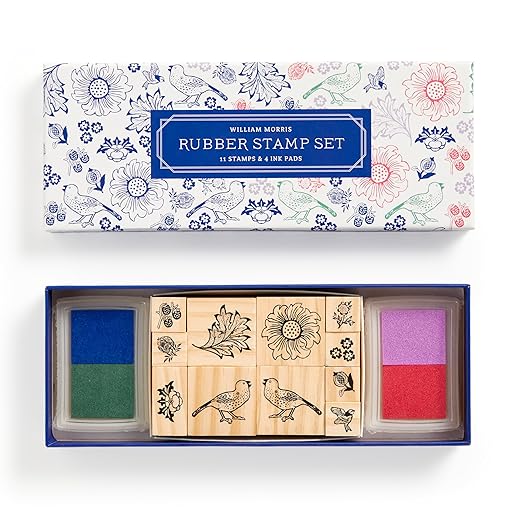 William Morris Rubber Stamp Set: 11 Stamps and 4 Ink Pads