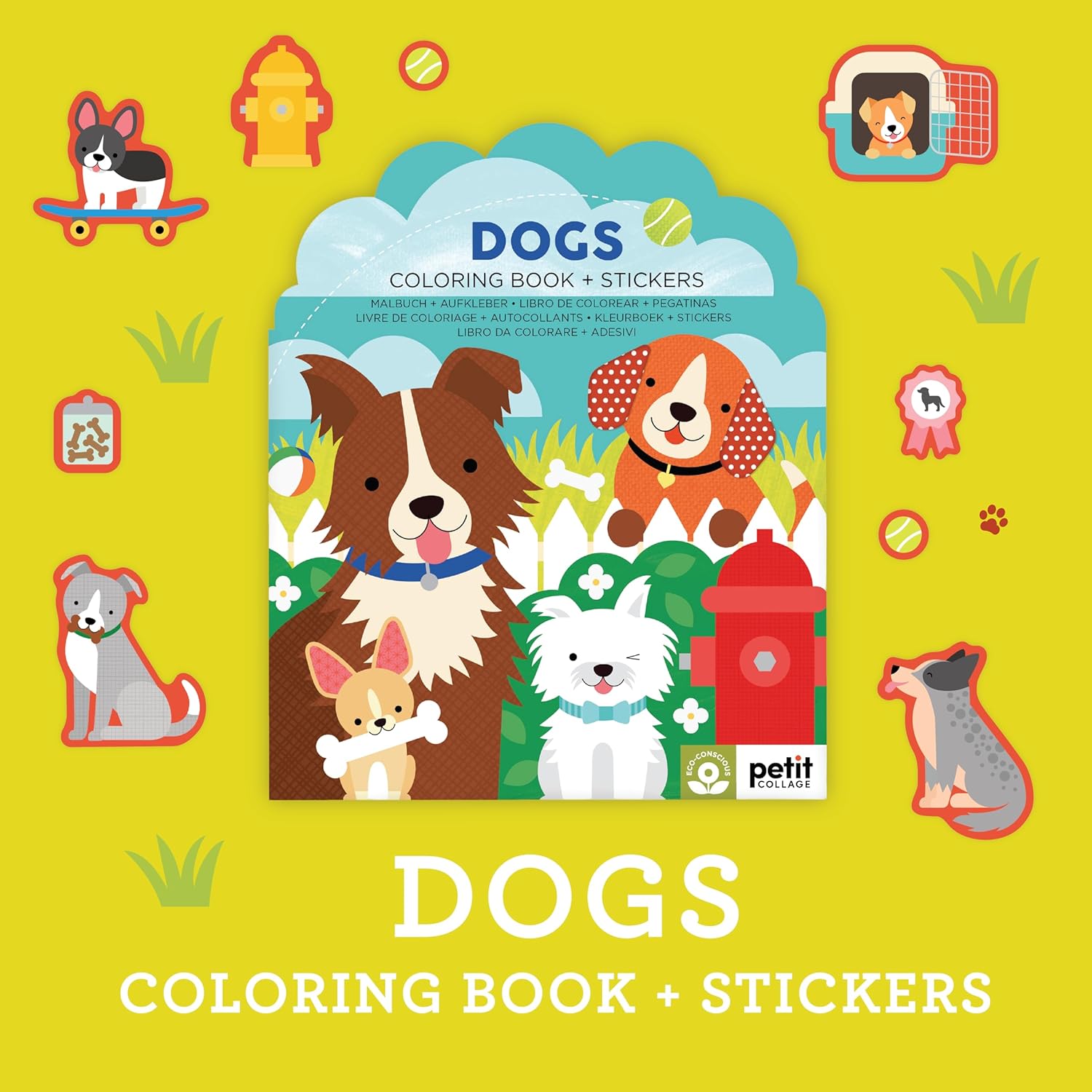 Petit Collage Dogs Coloring Book with Stickers