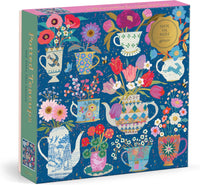 Potted Teacups – 500 Piece Foil Jigsaw Puzzle Featuring Beautiful Artwork Of Potted Teacups With Floral Background